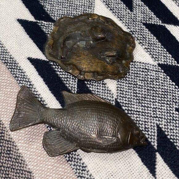 Vintage Brass Fish Belt Buckle lot of 2 - Picture 1 of 5